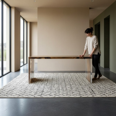 Couchtisch Eechte Holz Flossdësch Massiv Epoxidharz Dëscher Couchtischen 120x60