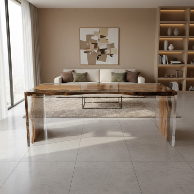 Couchtisch Eechte Holz Flossdësch Massiv Epoxidharz Dëscher Couchtischen 120x60