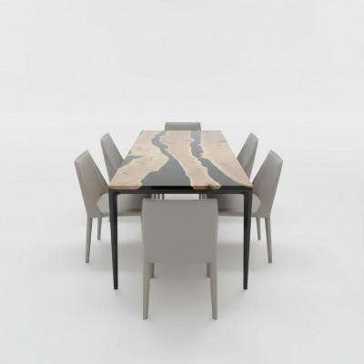 Couchtisch Black River Table Eechte Holz Flossdësch 220x90 Dëscher Epoxidharz Nei