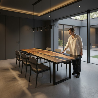 Epoxidharz Iessdësch River Table 260x90 Nei Richtegt Holz Dëscher Massiv