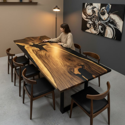 Epoxyharz Iessdësch River Table Eechte Massivholz Dekor Dëscher 240x100