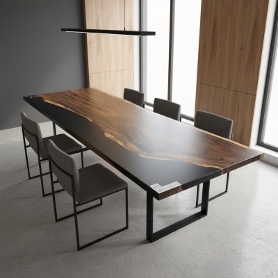 Iessdësch Schwaarz Waasser Floss Eechte Holz Flossdësch 265x100 Dëscher