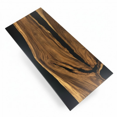 Iessdësch Black River Table Richtegt Holz 220x95 Dëscher Epoxidharz Nei