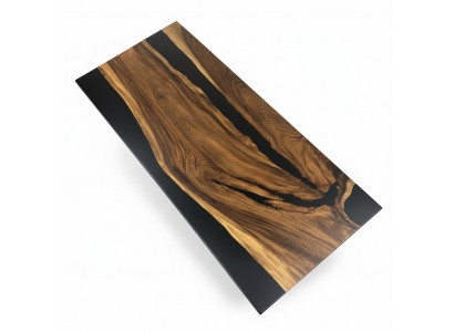 Iessdësch Black River Table Richtegt Holz 220x95 Dëscher Epoxidharz Nei