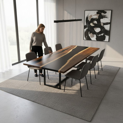 Epoxidharz Iessdësch aus echtem Massivholz Miwwelen Waasserfall Epoxy Dësch 200x90 Nei