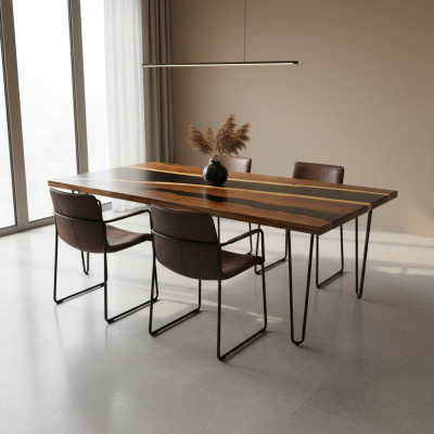 Epoxidharz Iessdësch aus echtem Massivholz Miwwelen Waasserfall Epoxy Dësch 200x90 Nei