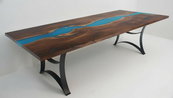 Iessdësch Dëscher Epoxy Harz echt Holz massiiv Miwwelen Epoxy Dësch Waasserfall nei