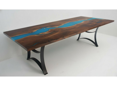 Iessdësch Dëscher Epoxy Harz echt Holz massiiv Miwwelen Epoxy Dësch Waasserfall nei