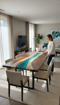 Dësch Iessdësch Dëscher Epoxidharz Echt Epoxy Holz Massiv Design Miwwelen 240x100