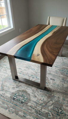 Dësch Iessdësch Dëscher Epoxidharz Echt Epoxy Holz Massiv Design Miwwelen 240x100