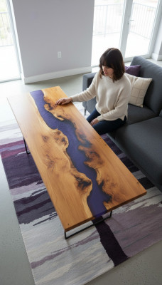 Dësch Iessdësch Dëscher Epoxidharz Epoxy Echt Holz Massiiv Design Miwwelen 250x90 Nei