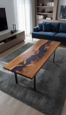 Dësch Iessdësch Dëscher Epoxidharz Epoxy Echt Holz Massiiv Design Miwwelen 250x90 Nei