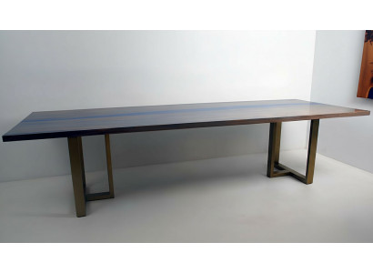 Dësch Epoxidharts Iessdësch richtegt Holz massivt Miwwel Waasserfall Epoxy Gossharz