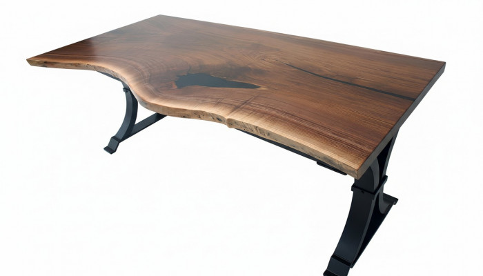 Iessdësch Epoxidharz, echt massivt Holzmiwwel, Waasserfall Epoxid Dësch 200x90 Nei