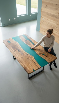 Iessdësch Design Dësch Modern Dëscher Mier Ozean Floss Miwwelen 200x90 Epoxidharz