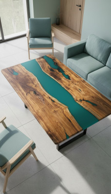 Iessdësch Design Dësch Modern Dëscher Mier Ozean Floss Miwwelen 200x90 Epoxidharz