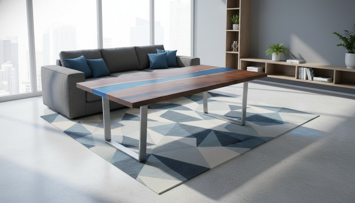 Designer Niewentisch Couchtisch Epoxy Miwwelen Dësch Couchtisch Epoxidharz Dëscher