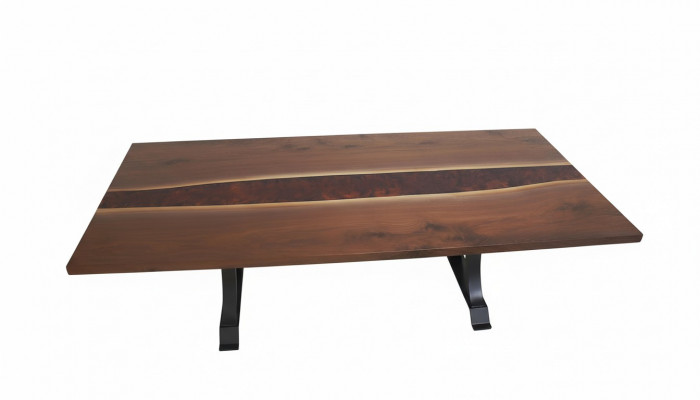 Epoxidharz Iessdësch Echt Holz Massiv Miwwelen Waasserfall Epoxy Dësch 240x100cm
