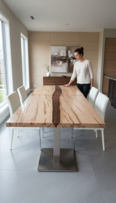 Dësch Epoxy Harz Iessdësch Eechte Holz Massiv Miwwelen Waasserfall Epoxy Konferenz.