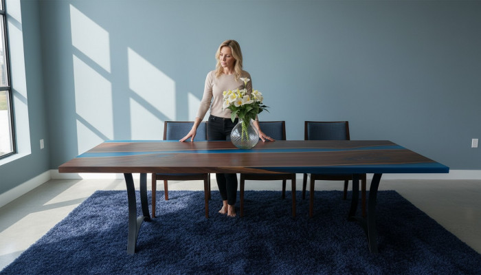 Modern Iessdësch Dëscher Mier Design Dësch Harz Floss Miwwelen 220x90 Epoxyd Ozean