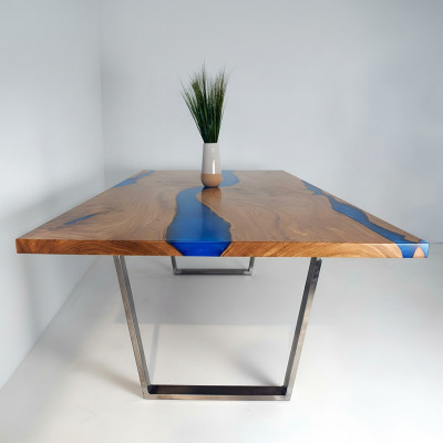 Dëscht Iessdësch Design Dësch Modern Mier Floss Miwwelen 220x90 Epoxidharz Ozean