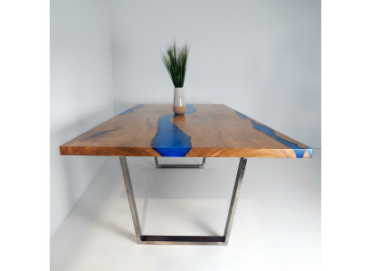 Dëscht Iessdësch Design Dësch Modern Mier Floss Miwwelen 220x90 Epoxidharz Ozean