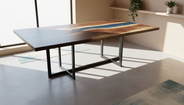 Iessdësch Design Dësch Harz Modern Dëscher Mier Ozean Floss Miwwelen 220x90 Epoxid