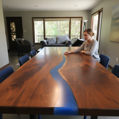 Iessdësch Design Dësch Modern Dëscher Mier Ozean Floss Miwwelen 220x90 Epoxy Harz