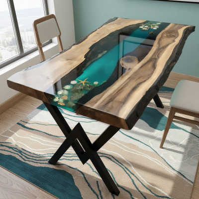 Dësch Iessdësch Dëscher Harz Epoxy massif Design Miwwelen 200x100 richtegt Holz Epoxid