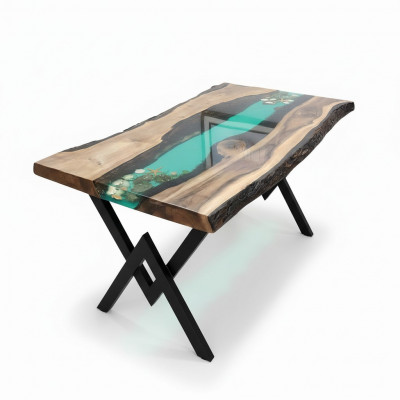 Dësch Iessdësch Dëscher Harz Epoxy massif Design Miwwelen 200x100 richtegt Holz Epoxid