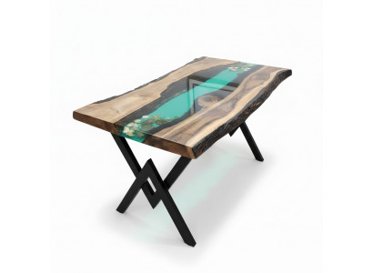 Dësch Iessdësch Dëscher Harz Epoxy massif Design Miwwelen 200x100 richtegt Holz Epoxid