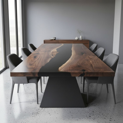Epoxidharz Iessdësch Echte Holz Massiv Miwwelen Waasserfall Epoxy Dësch 220x100cm