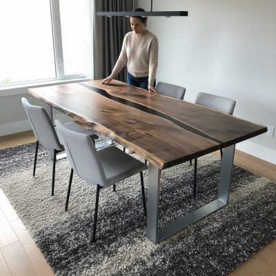Dësch Iessdësch Dëscher Epoxidharz Epoxy Echt Holz Massiv Design Miwwelen 220x90