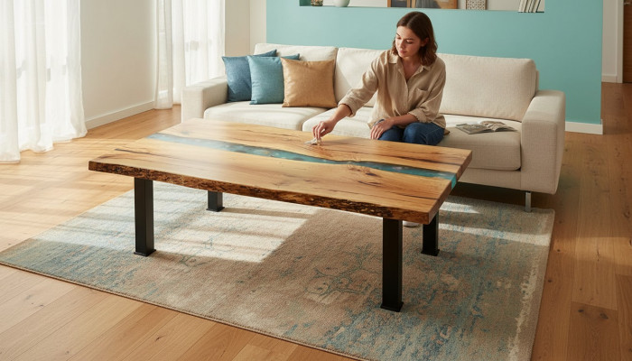 Niewentisch Salontisch Epoxy Miwwelen Designer Dësch Epoxidharz Dëscher 120x70cm