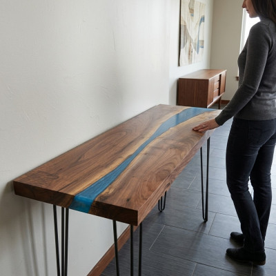 Konsolendësch Sideboard Echt Holz Designer Dësch Epoxyharz Waasserfall Floss