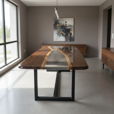 Dëscher Epoxidharz Iessdësch Holz massiiv Miwwelen Waasserfall Epoxy Dësch Gëssharz