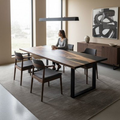 Epoxidharz-Iessdësch echte Holz Massivmiwwelen Waasserfall Epoxid Dësch 260x91cm