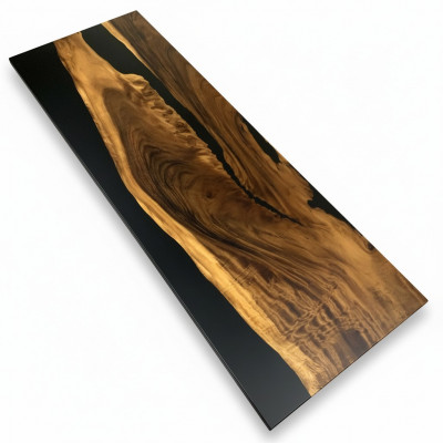 Epoxidharz-Iessdësch echte Holz Massivmiwwelen Waasserfall Epoxid Dësch 260x91cm