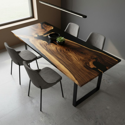 Dësch Iessdësch Dëscher Epoxidharz Epoxy Echt Holz Massiv Miwwelen Waasserfall