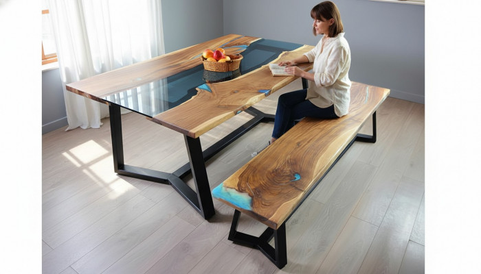Design Dësch Bank Iessdësch Kichendësch Wunnzëmmer Dëscher Bänken Massiv 2stéck nei