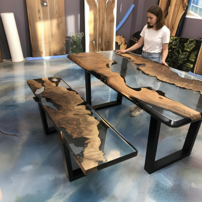 Iessen Dësch Dësch Kichesdësch Modern Waasserfall Floss Epoxy Harz Miwwelen Nei Dëscher