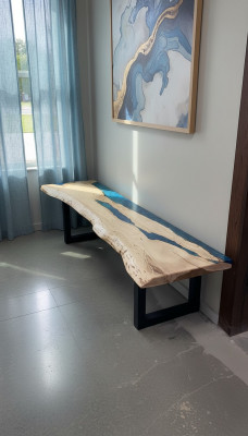 Epoxidharz-Iessdësch echt Holz massiv Miwwelen Waasserfall Epoxy Dësch 250x60cm