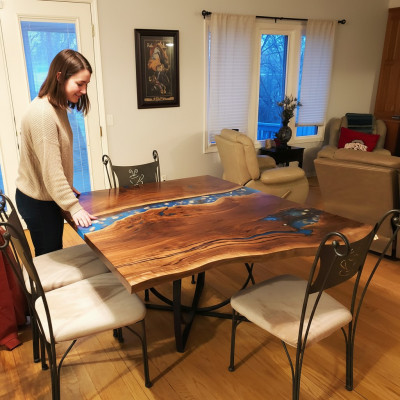 Moossfabrikatioun Dësch Epoxyharz Epoxy Resin Floss Eesch Holz Präis 1m² Dëscher