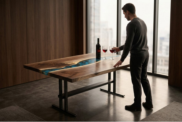 Designer-Dësch Handgemaach Waasserfall Dëschsalon Beistelltësch Couchtisch Präis
