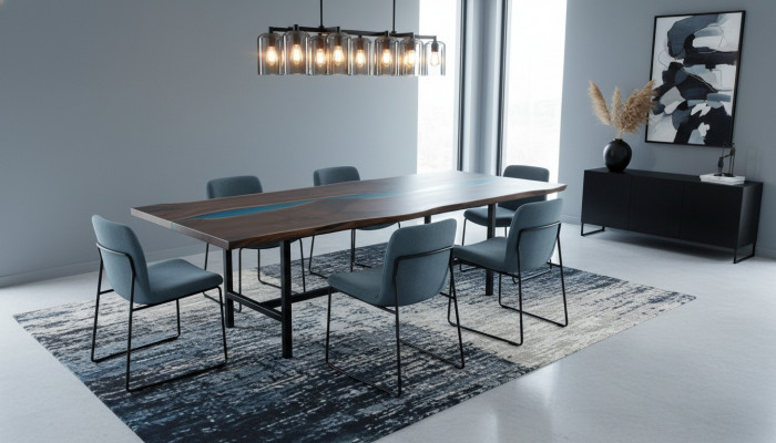 Echtes Holz Waasserfall Dësch Epoxid Dëscher Harz Iessdësch Epoxy Massiv