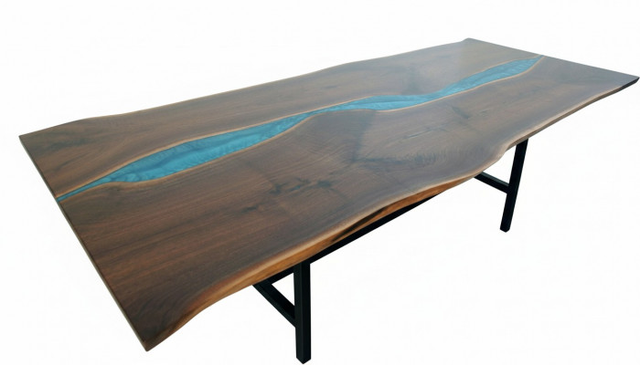 Echtes Holz Waasserfall Dësch Epoxid Dëscher Harz Iessdësch Epoxy Massiv