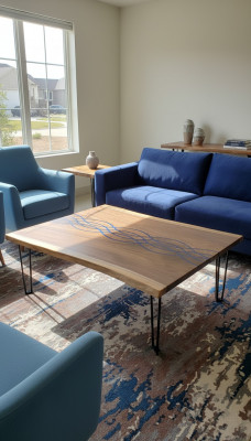 Floss Dëscher Iessdësch Design Dësch Modern Mier Miwwelen 100x100 Epoxy Harz Ozean