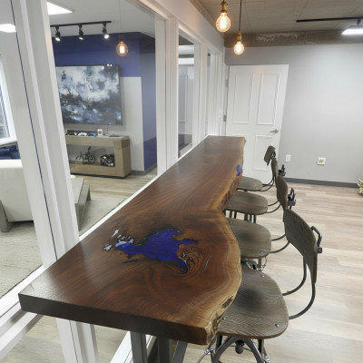 Epoxid Comptoir Bar Dësch echt Holz massivt Miwwelen Waasserfall Epoxy Dësch 240x70