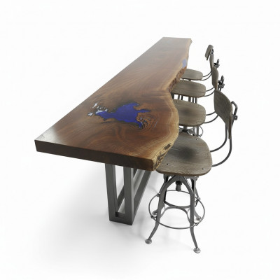 Epoxid Comptoir Bar Dësch echt Holz massivt Miwwelen Waasserfall Epoxy Dësch 240x70