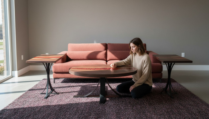 Niewentstull Designer Dësch Couchtisch Handgemaacht Präis 1m² Nei